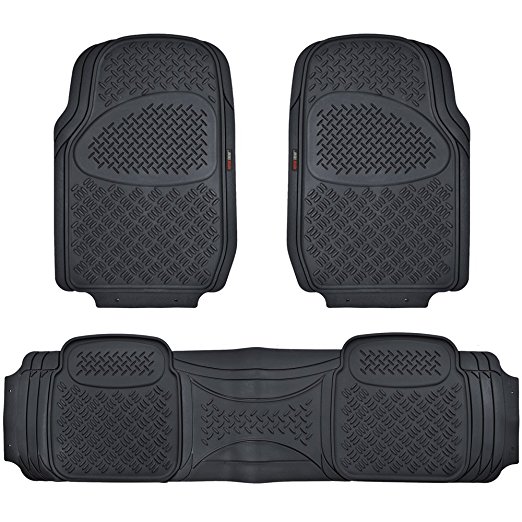 Motor Trend HD FlexTough Rubber Floor Mats for Car Truck SUV & Van - 100% Odorless & Super Heavy Duty (Black)