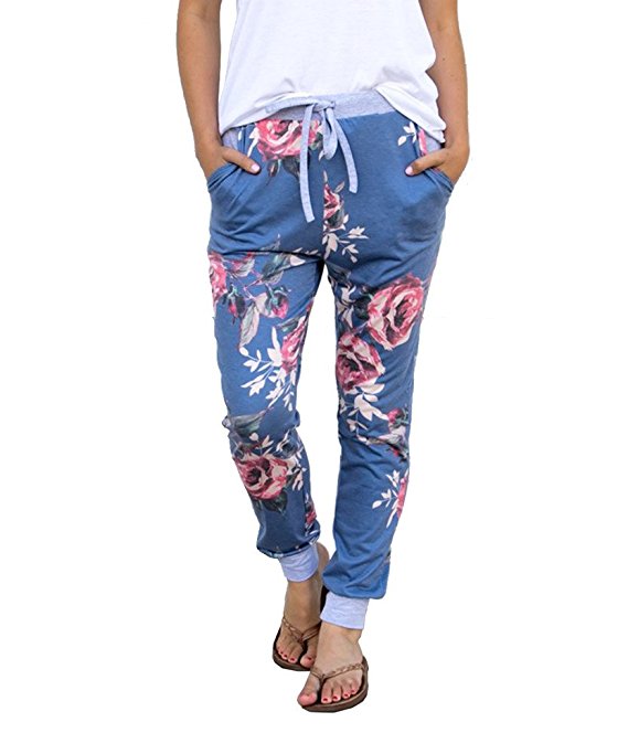 Coutgo Women's Casual Comfy Soft Stretch Floral Print Lounge Pants (by Coutgo)