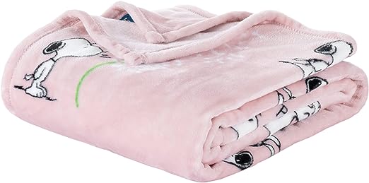Berkshire Blanket Peanuts® VelvetLoft® Cute Character Snoopy Plush Throw Blanket,Peanuts Snoopy Make A Wish Spring Pink,Throw 55 in x 70 in (Official Peanuts® Product)