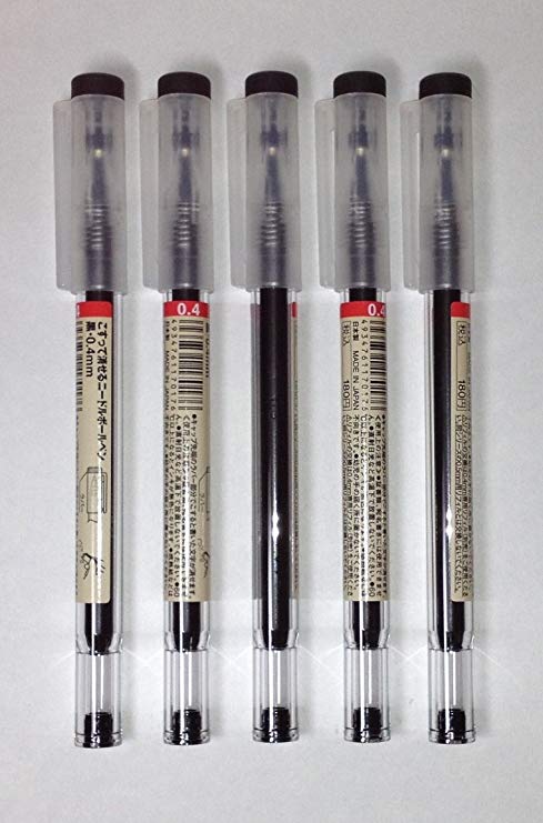 MUJI Erasable 0.4mm Needle Ballpoint Pens [Black] 5pcs