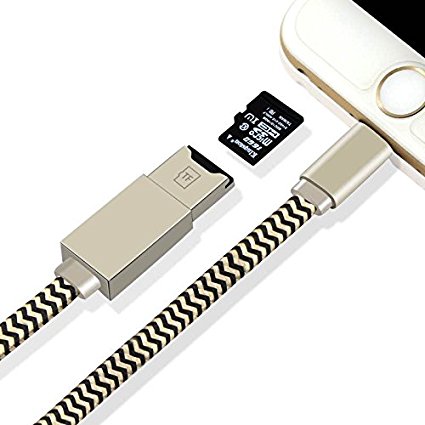 Memory Card Reader, Apple lightning cable, Prokitline 2in1 lightning USB cord cable adapter for iPhone 5 / 6 / 7 iPad mini air pro with external storage micro SD card reader (not included SD card)