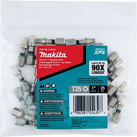 Makita E-00745 Impact XPS T25 Torx 1" Insert Bit, 25/pk, Bulk