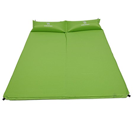 Camel Double Self-Inflating Sleeping Pad with Attached Pillow, Comfortable for 2 Person Camping, Hiking, Backpacking, Beach