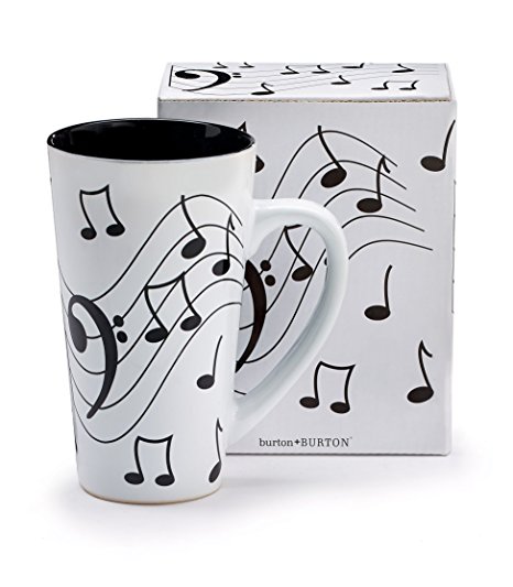 Burton & Burton Musical Note Jazz Ceramic Coffee/Tea Travel Mug Bass Clef, 16 oz