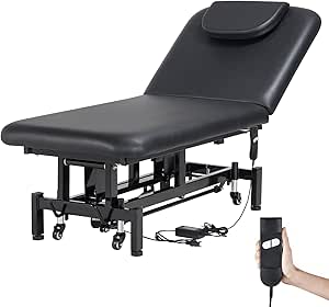 VEVOR Professional Electric Massage Table, 0-45° Adjustable Backrest Medical Table Beauty Bed, Height Adjustable Tattoo Spa Table on Wheels, Electric Lift Massage Table with Headrest, 550LBS