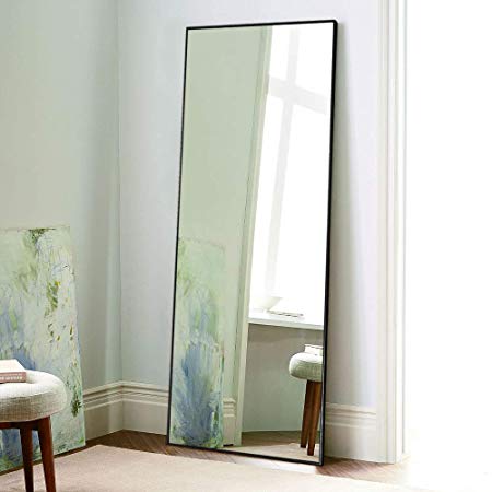 NeuType Full Length Mirror Floor Mirror with Standing Holder Bedroom/Locker Room Standing/Hanging Mirror Dressing Mirror Wall-Mounted Mirror (Black)