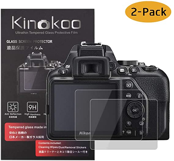 kinokoo Tempered Glass Film for Nikon D3500/D3400/D3300/D3200/D3100 Crystal Clear Film Nikon D3500 D3400 D3300 D3200 D3100 Screen Protector Bubble-Free/Anti-Scratch(2 Pack)