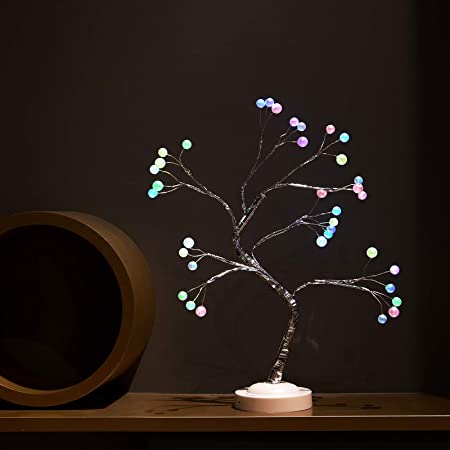 JJ POWER Bonsai Tree Light Home Docor Table Lamp LED DIY Decorative Light USB Battery Operated (36LED Pearl- Color, 1 Pack)
