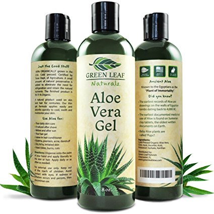 Green Leaf Naturals Organic Aloe Vera Gel, Pure Daily Moisturizer for Skin, Face and Hair, 8 ounce