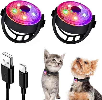 Fashion&cool Dog Collar Light for Small Dogs Cats, 3 Modes Dog Lights for Night Walking, Colorful LED Dog Light, Rechargeable Dog Collar Lights for Night Time, Dog Walking Light for Dog Collar