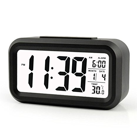 OFKP® Digital Alarm Clock, Large HD Display, Snooze, Smart Soft Light, Progressive Alarm, Battery Operated, Simple Setting, Temperature Display, Easy for Travel (Black)