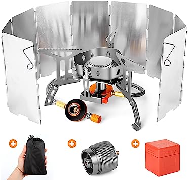 Odoland 3500W Windproof Camp Stove Camping Gas Stove with Windscreen, Fuel Canister Adapter, Piezo Ignition, Carry Case, Portable Collapsible Stove Burner for Outdoor Backpacking Hiking and Picnic