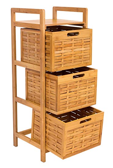 BIRDROCK HOME Storage Tower | Made of Natural Bamboo | Lightweight for Easy Transport | Fully Assembled