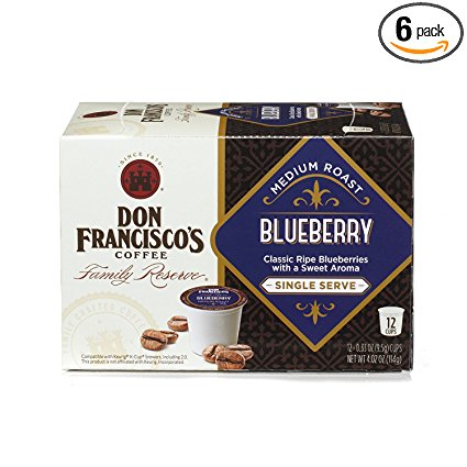 Don Francisco's Blueberry, Premium 100 Percent Arabica Coffee, Flavored Coffee, Mediim Roast, Single Serve Pods for Keurig, 6 -12 Count (72 Total)