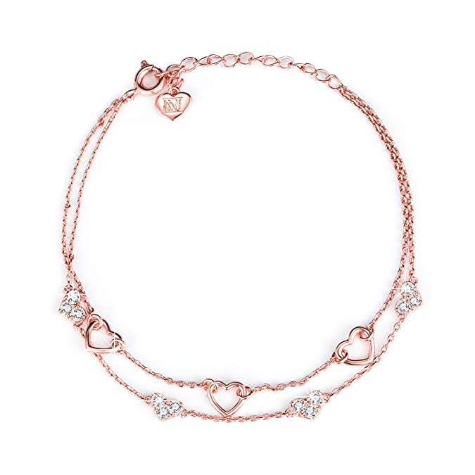 NINAMAID Love Heart Woman Jewelry Silver Infinity Adjustable Bracelet Rose Gold Plated Chain Anklets Gifts for Women Girl