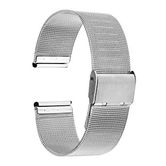 TRUMiRR 22mm Wire Mesh Stainless Steel Watch Band Strap Bracelet for Galaxy Gear 2 R380 R381 R382,Moto 360 2 46mm 2015, LG G Watch W100 W110 W150, ASUS Zenwatch1 2 Men, Pebble Time / Steel,Silver