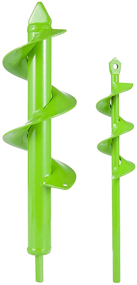 2 Pcs Auger Drill Bit- 3.2'' x 12" and 1.6'' x 8.7" Garden Drill Bit Garden Plant Auger Post Hole Digger for 3/8” Hex Driver Drill Planting(Apple Green)