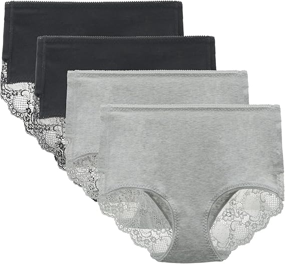 Women's 3 or 4 Pack Comfort Cotton Lace Coverage Full Rise Briefs Underwear