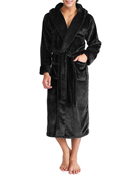 David Archy Men's Hooded Fleece Robe Ultra Soft Full Length Long Bathrobe