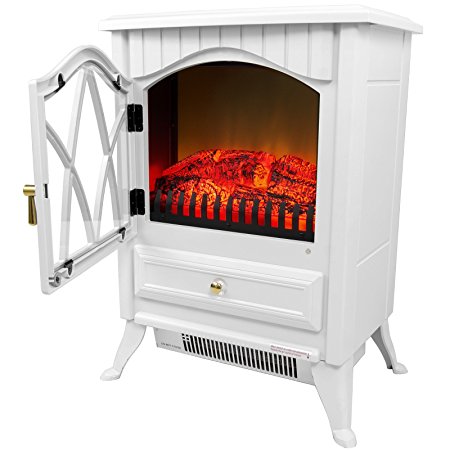 AKDY 16" Retro-Style Floor Freestanding Vintage Electric Stove Heater Fireplace AK-ND-18D2P (Pure White)
