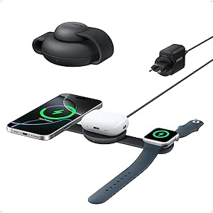 Anker MagGo 3-in-1 Kabellose Ladestation, MagSafe-Kompatibles Qi2-Zertifiziertes 15W Ladegerät (mit EU/US/UK Stecker), Faltbares Reise-Ladepad für iPhone 16/15, AirPods, Apple Watch (Keine Powerbank)