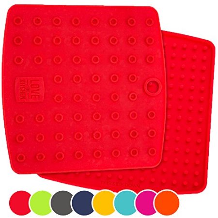 ☞ Set of (2) Premium, 5 in 1 Multipurpose Silicone Kitchen Tool: Trivet Mat, Pot Holders, Spoon Rest, Jar Opener, Coaster ★ Heat Resistant Hot Pads ★Thick & Flexible ★ Great Gifts for Her (Coral Red)