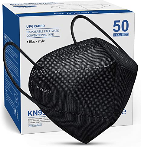 KN95 Face Mask, Black KN95 Mask 50 Pack, 5-Layer Face Mask Filter Efficiency≥95%