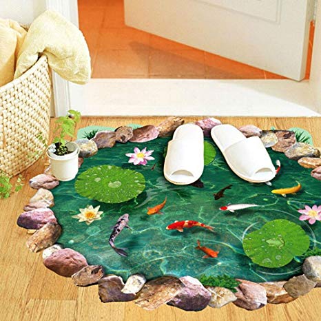 Ussore 1PC Fish Ponds Mural Ground Stickers Decal Room Home Decor For WC Home living room bedroom bathroom kitchen