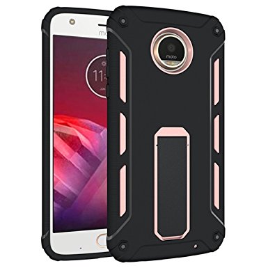 Moto Z2 Play Case,E-outfit Shock proof Hybrid Dual Layer Protective Armor with Kickstands Bumper Cover For Motorola Z2 Play Phone - Black Rose Gold