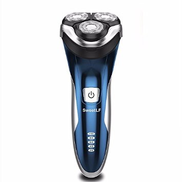 SweetLF 3D Rechargeable Electric Shaver Wet and Dry Men's Rotary Shavers IPX7 Waterproof Electric Shaving Razors with Pop-up Trimmer - Blue