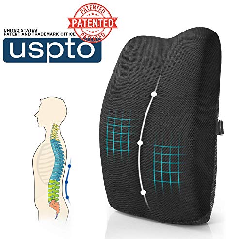Lumbar Support Pillow for Office Chair, Car & Chair, 100% Pure Memory Foam Back Cushion, Full Posture Corrector Relief Lower Back Pain, Black