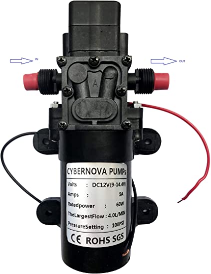 CYBERNOVA DC12 V 100PSI 4.0L/m Fresh Water High Pressure Diaphragm Self Priming Pump with Pressure Switch Caravan/Boat/RV/Garden/Vehicle Cleaning/Motorhome(FL3210-SC)