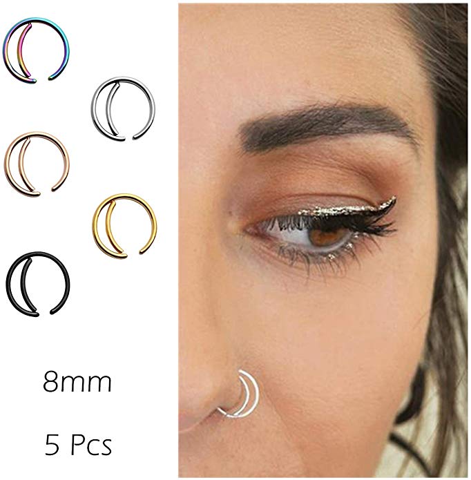 Moon Nose Ring Hoop 20g Surgical Steel Nose Rings Septum Nose Ring Body Piercing Jewelry for Women Girls