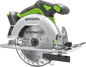 Greenworks 24V Brushless 6-1/2" Circular Saw, 4,800 RPM, Adjustable Cutting Depth 45°/90°, Tool Only