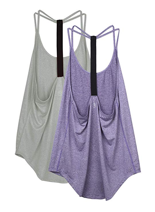 icyzone Workout Tank Tops for Women - Athletic Yoga Tops, T-Back Running Tank Top(Pack of 2)