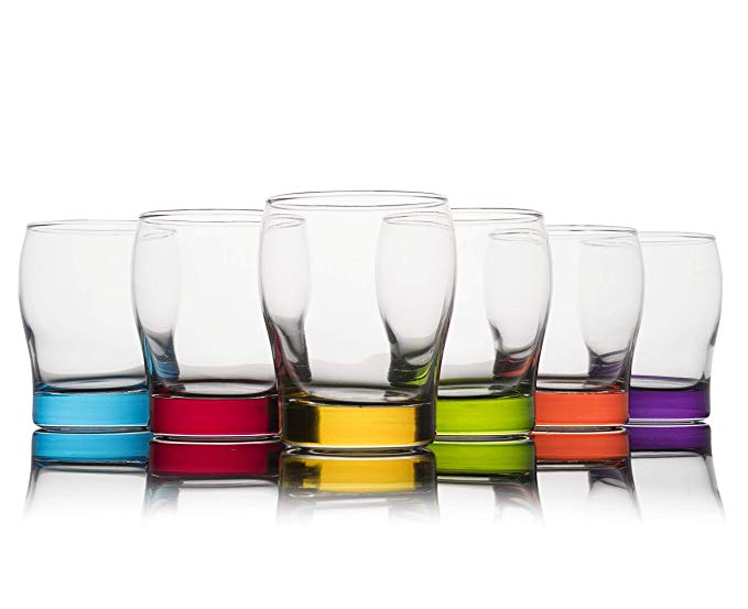 Trinkware Colored Stemless Wine Glasses Set of 6 - Blue, Red, Yellow, Green, Orange, Purple Dof Glassware -11oz