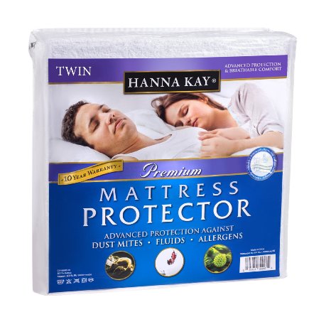 Waterproof Twin Mattress Protector from Hanna Kay® - A Hypoallergenic, Sweat-Free Solution that fits ALLTwin Mattresses- Keeps You Safe, Dry and Cool -10-Year "Good-Night's Rest" Warranty