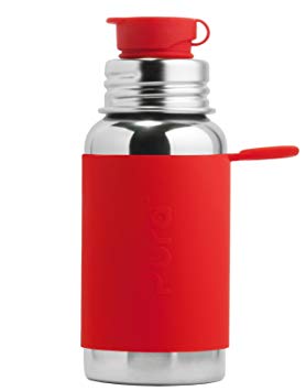 Pura Sport 18 OZ/550 ML Stainless Steel Water Bottle with Silicone Sport Flip Cap & Sleeve (Plastic Free, Nontoxic Certified, BPA Free)