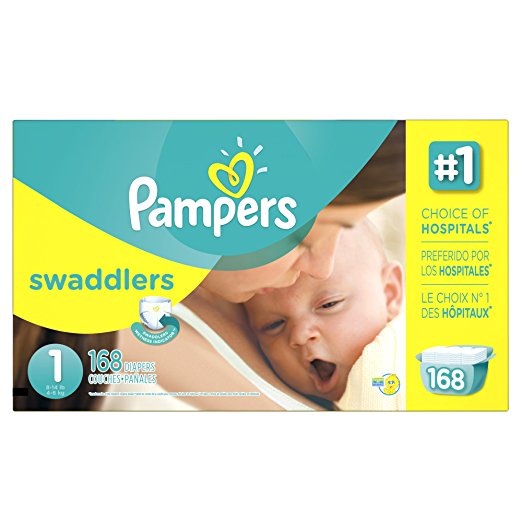 Pampers Size 1 Swaddlers Newborn Diapers, 168 Count