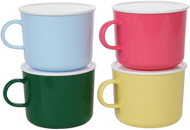 Home-X Microwave Soup Mug Set of 4 Colors with Lids (Pink, Yellow, Blue and Green)