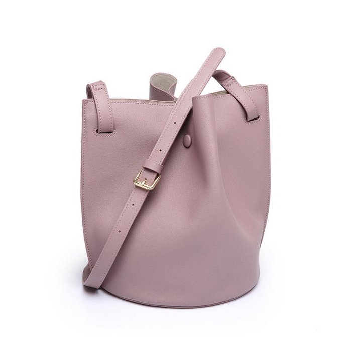 Women Leather Bucket Bag -Four Leaf Clover- with Adjustable Longer Strap