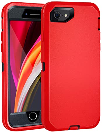 LUUDI iPhone SE 2020 Case Defender Heavy Duty Protective iPhone 7 Case iPhone 8 Case Full Body Protection Case Hard PC Shockproof TPU Cover for iPhone SE 2020 /iPhone 7/iPhone 8 4.7 inch Red