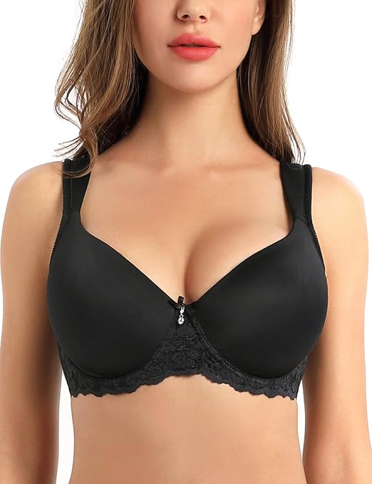 Women's Bra,Underiwre Full Support Bra,Wide Rib Straps T-Shirt Push Up Bra Everydaywear 34C-46DD