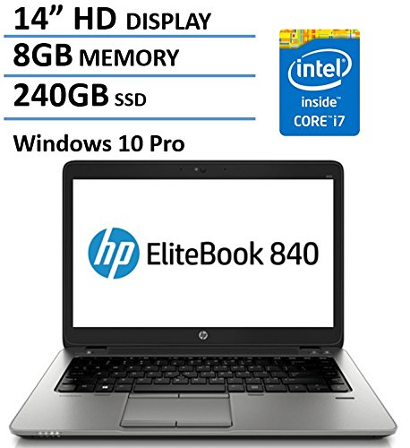 HP EliteBook 840 G1 14 Inch Business Laptop Computer (Intel Dual Core i7 2.1GHz Processor, 8GB RAM, 240GB SSD, USB 3.0, VGA, Wifi, RJ45, Windows 10 Professional) (Certified Refurbishd)