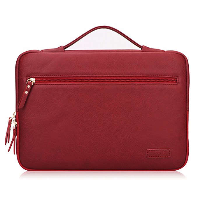 FYY 12"-13.3" Handmade Leather Sleeve Case Cover Briefcase Bag with Practical Pockets-fits all 12"-13.3" Laptops, iPad Pro 12.9"/Macbook Pro 2017/2016 13"/Macbook Air 13.3" Wine Red