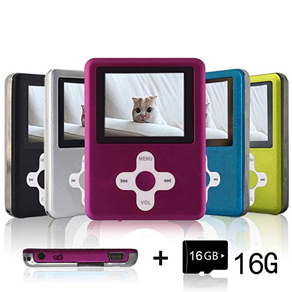 Lecmal Portable Mp3 Player Mp4 Player With 16Gb Micro Sd Card and Fm Radio Function, Economic Multifunctional Music Player With Mini Usb Port, Mp3 Voice Recorder, Media Player For Kids-Pink