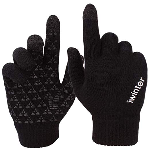 Achiou Winter Knit Gloves Touchscreen Warm Thermal Soft Lining Elastic Cuff Texting Anti-Slip 3 Size Choice for Women Men