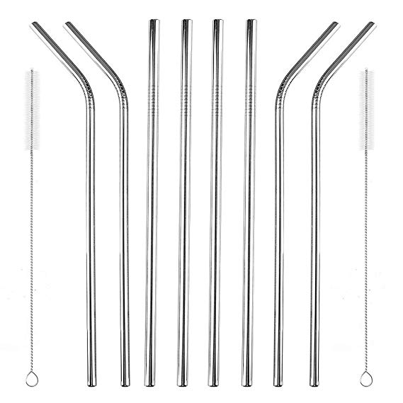 Stainless Steel Metal Straws set of 8, Tker 8.5 inch Reusable Drinking Straws FDA-Approved for 20oz Tumblers Yeti with 2 Cleaning Brushes 0.24inch Diameter(4 Straight   4 Bent)