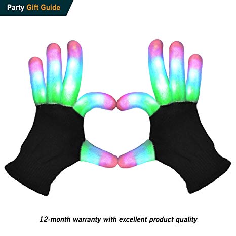 POPCHOSE LED Light Up Gloves Finger Light Gloves 3 Colors 6 Modes LED Gloves for Christmas Xmas Halloween Costume Dance Dubstep Birthday Party