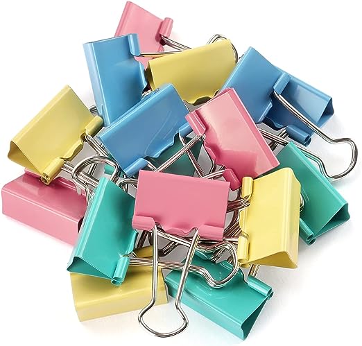 Binder Clips Paper Clamps Clips Medium Size, Assorted Color, 1.3 Inches, 24 Pieces